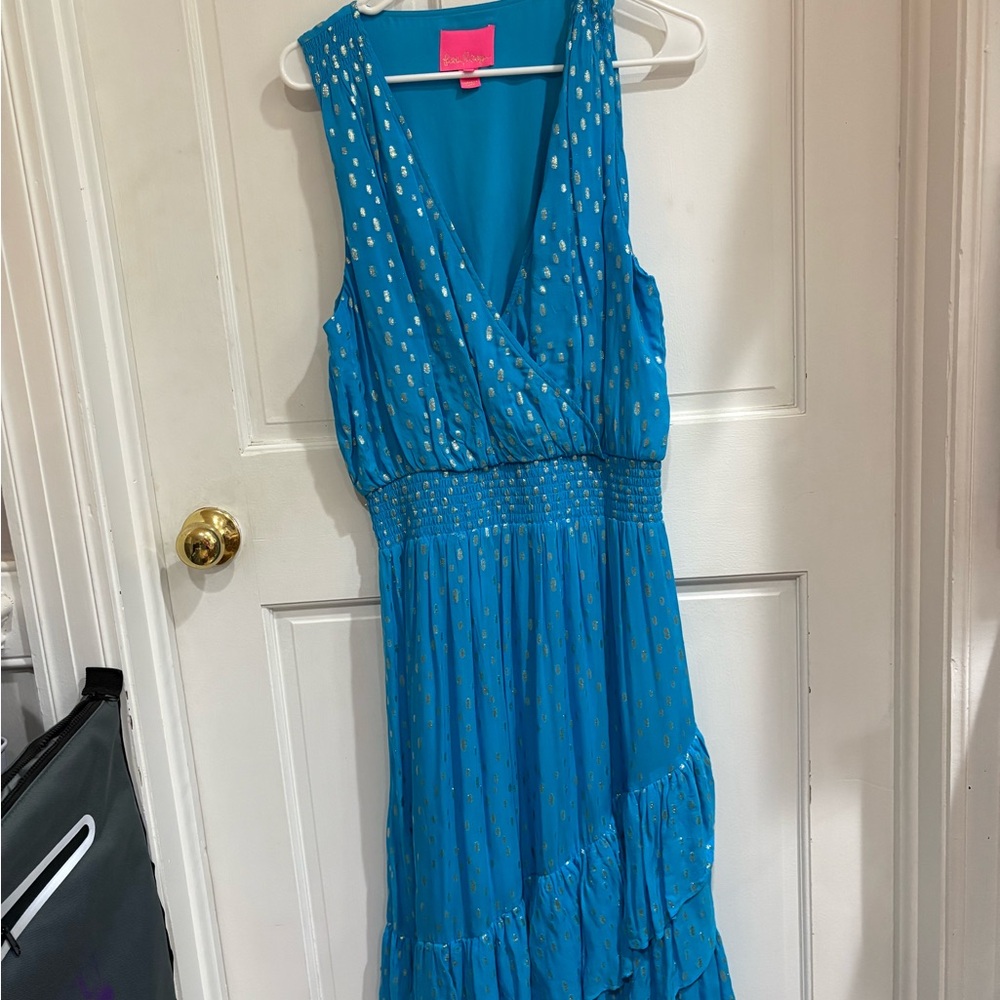 Lilly Pulitzer Blue Maxi Dress with Gold Accents